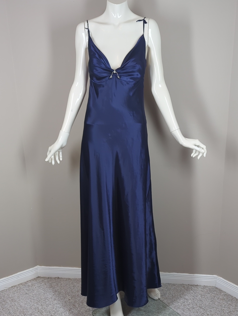 La Senza Slip Dress Navy Satin Cowl Neck Jewels Size Small Maxi - Picture 1 of 11